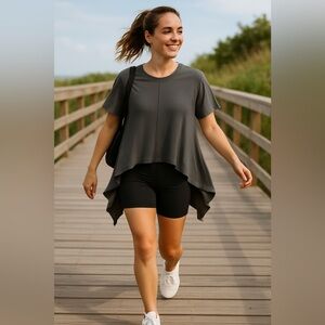 ROOTS | Pima Modal Blend Gray Women's Short Sleeve Top with Tie Back High Low